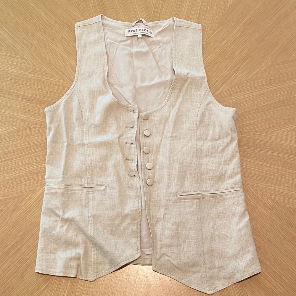 Free People Beige Button-Front Blouse